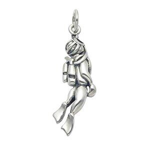 Sterling Silver Oxidized Scuba Diver Pendant, sporty,  diving, unisex jewelry